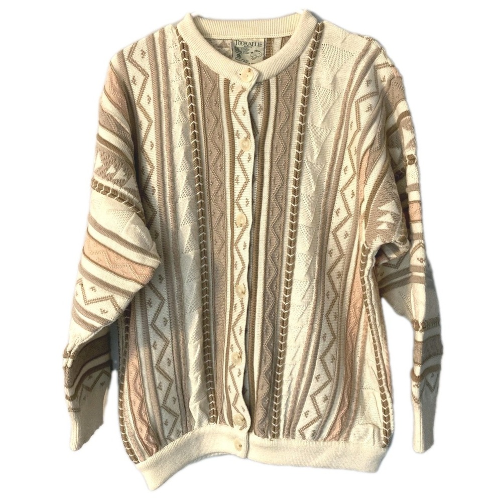 Vtg Toorallie 3D Australia Sweater Women M Easter Merino Wool Geometric Button